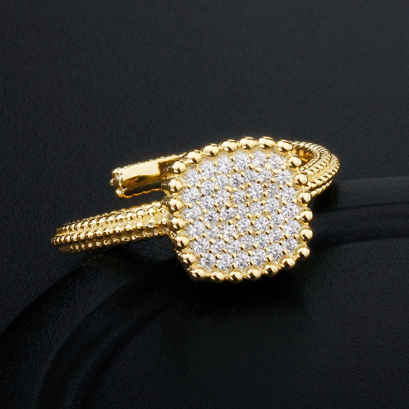 Vintage Silver Zircon Open Adjusted Ring 18k Gold Crystal Engagement Birthday Gift for Best Friend S925 New Ring for Women Girls
