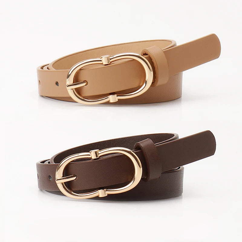 JULUN Belts for Women Ladies Belt Oval Gold Buckle Slim PU Strap Minimalist Daily Waist Belt Custom