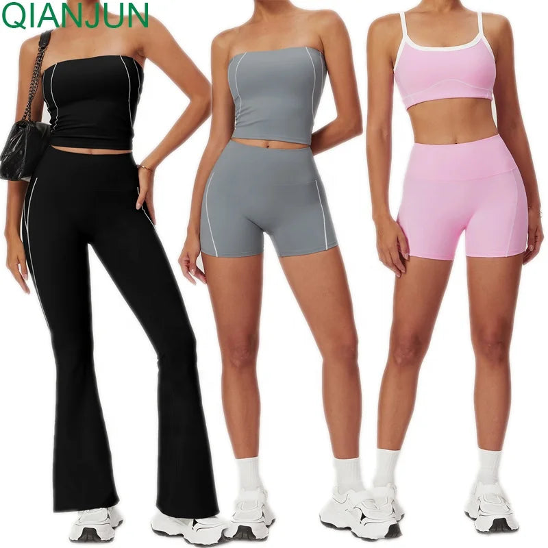 Custom Logo Gym Activewear Summer Outdoor Yoga Sets Women's Plus Size 4 Piece Yoga Fitness Gym Sets for Women