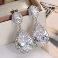 CAOSHI Shiny Water Drop Zircon Crystal Clear Dangle Drop Earrings Bridal Girls Women Delicate Silver Pear Earrings