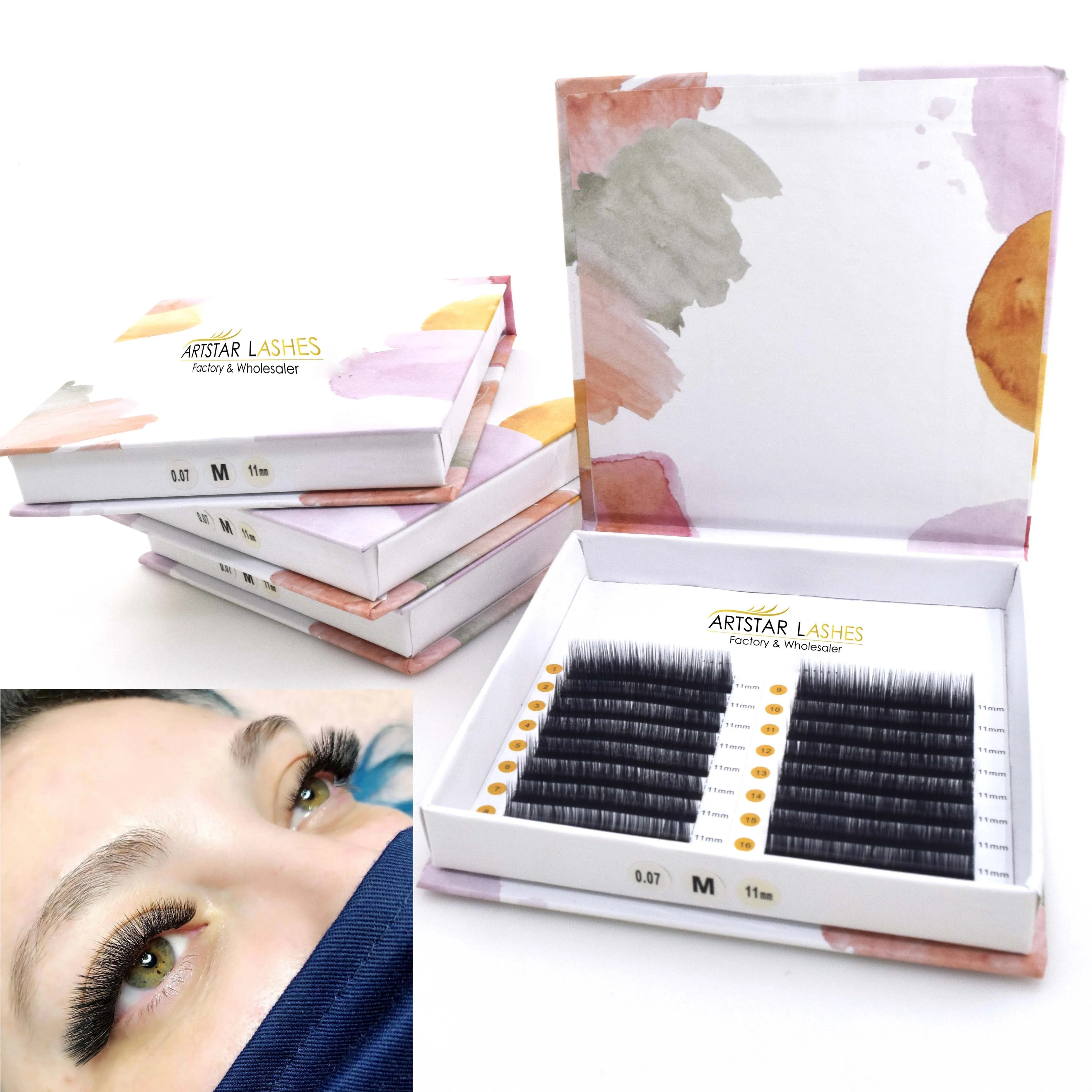 2025 Most Popular Lashes 0.20 0.15 Flat Lash Extension Customized Paper Box Eyelash Extension Flat