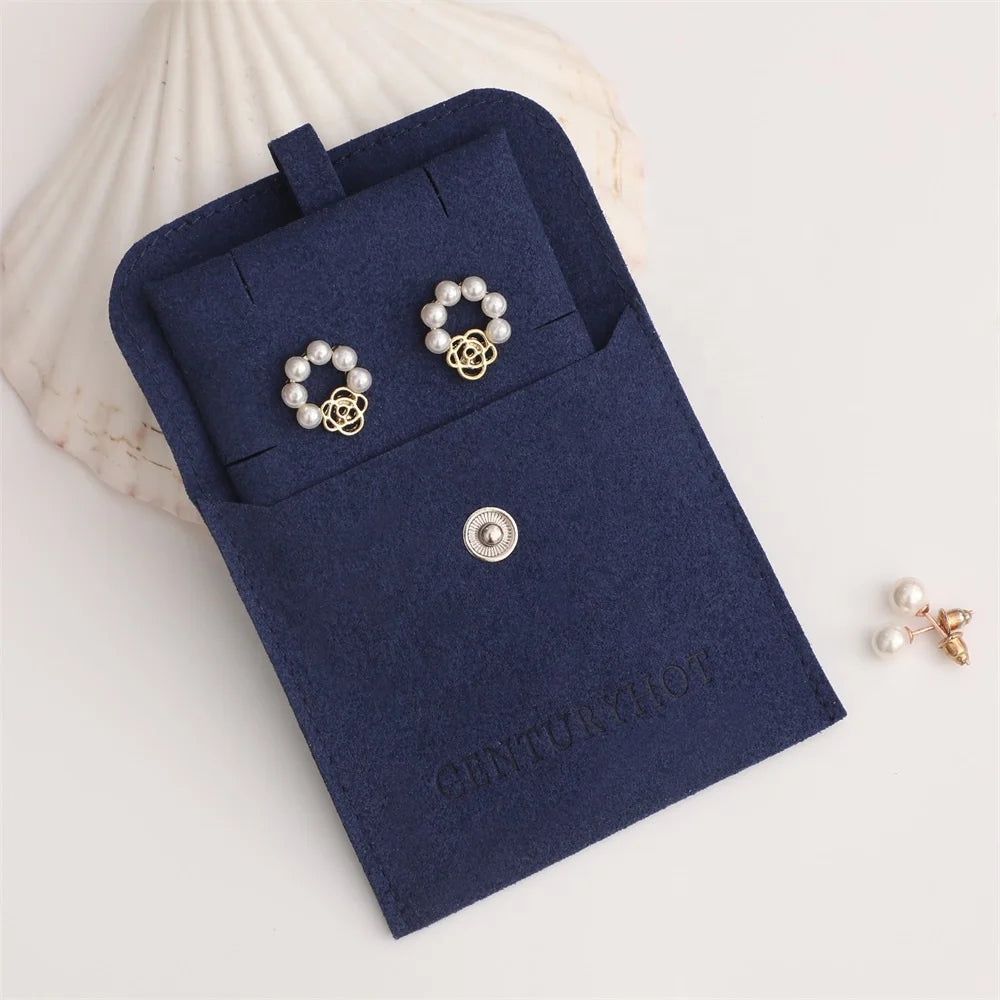 PUPPYSEW High Quality Navy Blue Microfiber Jewelry Bag With Insert Pad Velvet Packaging Pouch With Logo