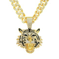 Popular Men Gold Inlaid Austrian Rhinestone Animal Tiger Pendant Male Big Chain Necklace for Party Hip Hop Jewelry Accessories