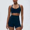 Custom Women's Breathable Solid Color Black Short and Sports Bra for Summer Gym Outings Two-Piece Workout Sets