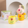 M Home Couple Cup Cartoon Ceramic Cup Creative Japanese Mug Covered Spoon Milk Cute Coffee Mugs and Cups Student Gift
