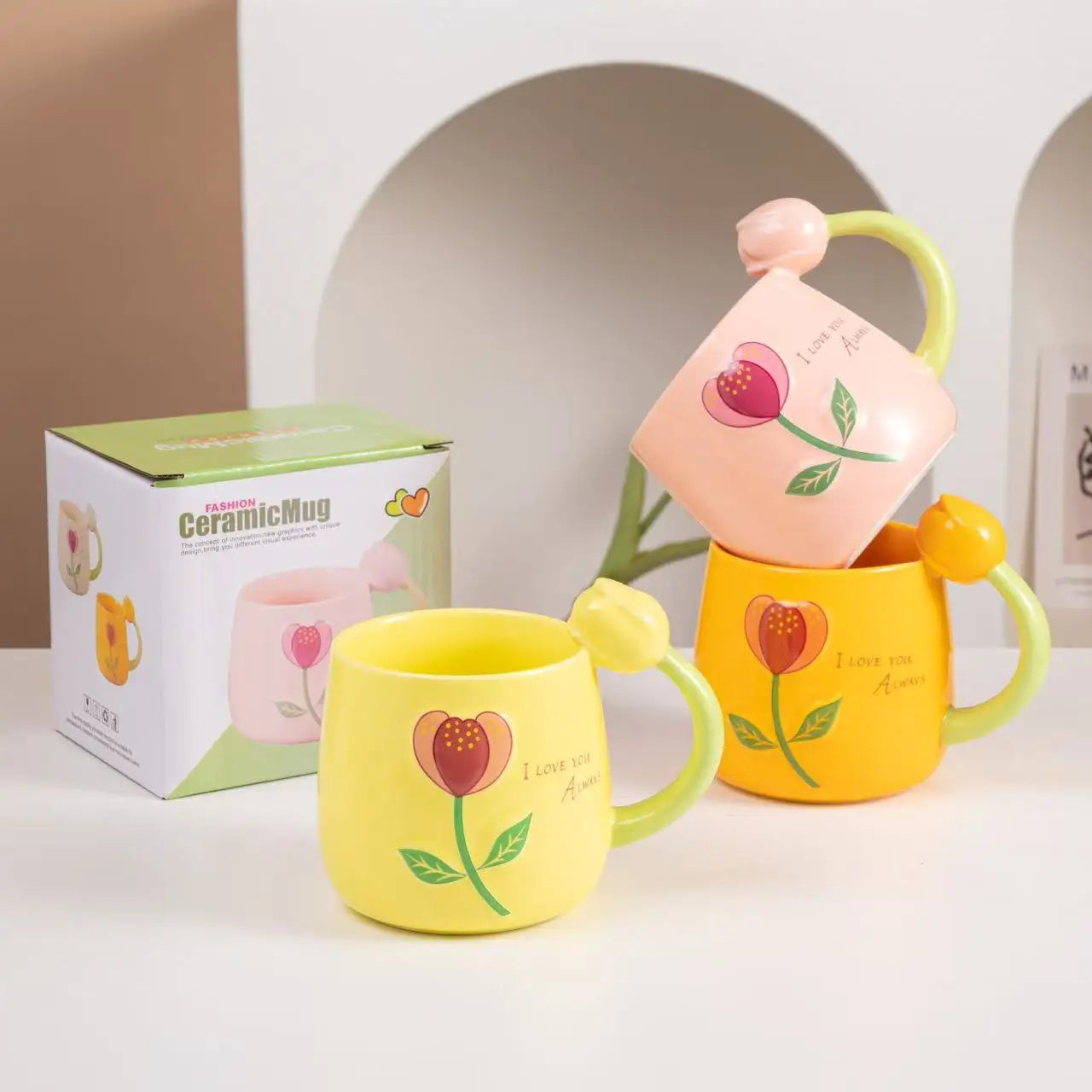 M Home Couple Cup Cartoon Ceramic Cup Creative Japanese Mug Covered Spoon Milk Cute Coffee Mugs and Cups Student Gift