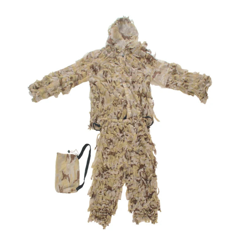Outdoor Tree Stand Ghillie Suit Bionic Quick Dry Lightweight Breathable 3D Leaves Desert Camouflage Hunting CS Training Pants