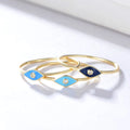 New Fashion 925 Sterling Silver Jewelry Gold Plated Cubic Zirconia  Devil Eye Colorful Enamel Rings for Women