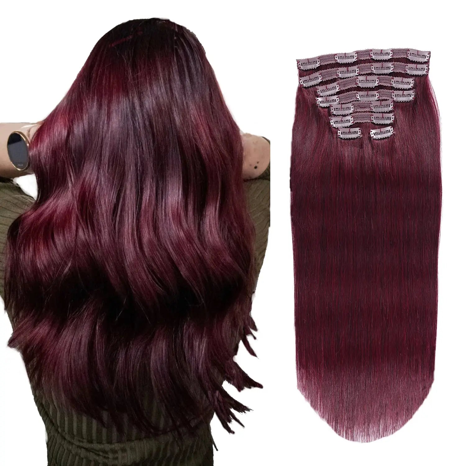 7 Pcs Straight Clip in Hair Extensions Human Hair 26 Inches Chocolate Brown Remy Hair Clip on Hairpiece for Women 130g