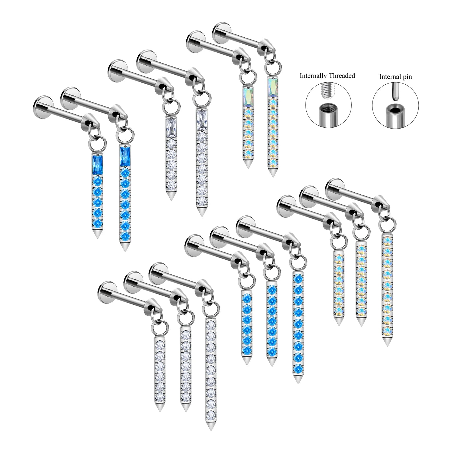 G23 ASTM F136 Titanium Cone Shape Ear Stud Inlay Zircon 16G Clicker Shiny Punk Style Ear Tragus Labret Body Piercing Jewelry
