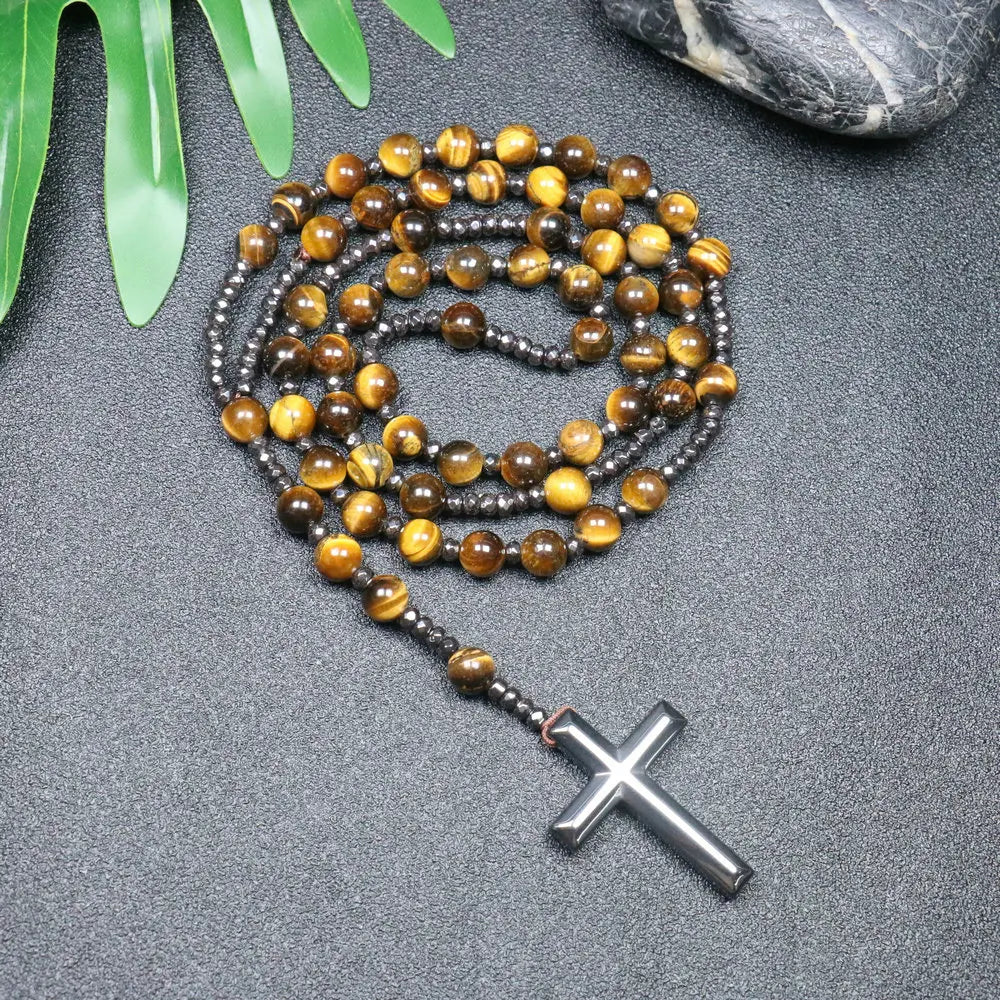 7 Chakra Muslim Tasbih Cross Bracelet Real Healing Hematite Gemstone Yoga Meditation Mala Prayer Stone Beads Necklace