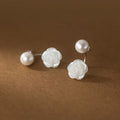 Simple 925 Sterling Silver Simulated Pearl White Rose Flower Women Female Stud Earrings
