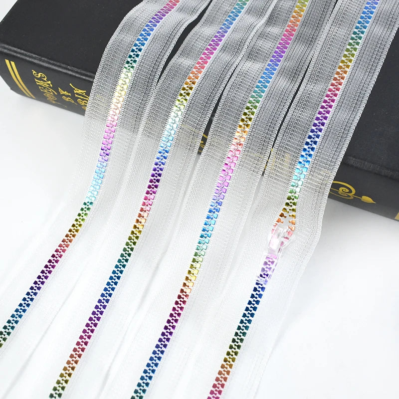 Meetee ZT863 5# Transparent Zip Colorful Teeth Clothes Accessory Bag Zipper Sliders Puller Decoration Zip Resin Zipper Tape