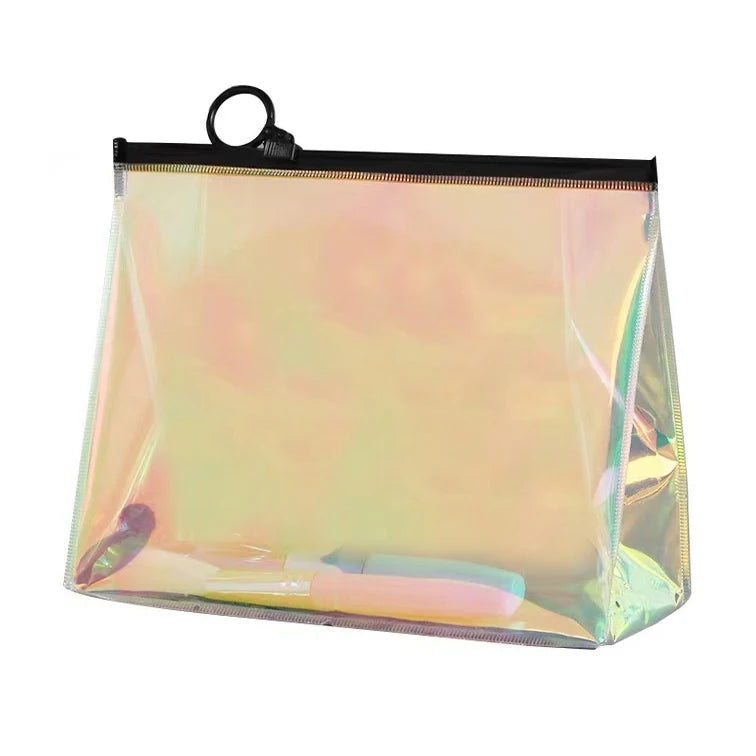 PVC Holographic Plastic Cosmetic Toiletry Makeup Bag Pouch With Zipper Closure Wholesale