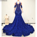 Ocstrade Custom Handmade Sparkly Rhinestone Royal Blue Mermaid Wedding Dress Vestidos Elegante Women'S Maxi Prom Long Dresses