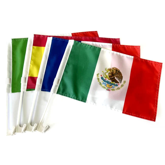 Customized 100D Polyester Car Flag Mexican Mexico Diplomatic Funeral Bonnet German Russian Window Country Specific Flags