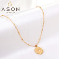 Ason Jewelry 18k Gold Plated 316L Stainless Steel Irregular Round Lucky Star Pendant Necklace