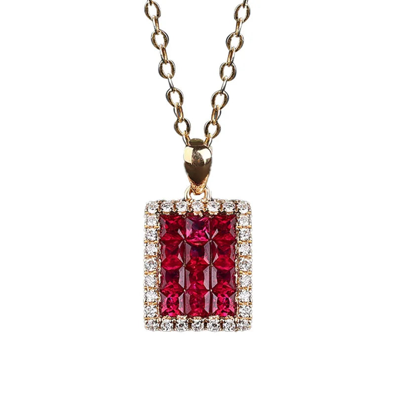 18K Gold Channel Setting Ruby Square Necklace