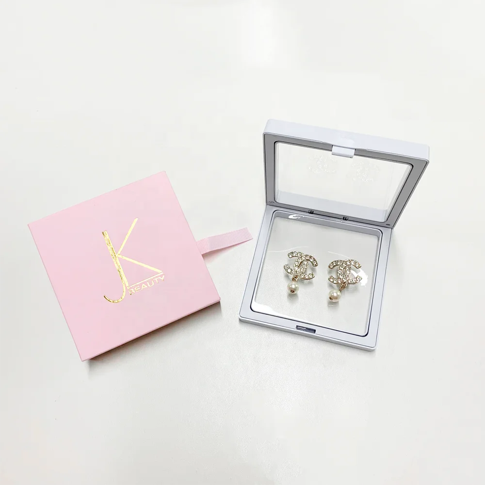 Custom Logo Cardboard Sliding Sleeve Pink Paper Jewelry Drawer Box Packaging With Clear PE Film Floating Gift Display Case Box