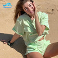 Custom Heat O-neck Terry Sweatshirt Cotton Terry Towel 2ps Sets Fabric Solid Short Sleeve Tshirt Short Set
