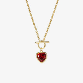 Jachon Red Zircon Stone Heart Pendant Necklace Stainless Steel OT Clasp Gemstone Heart Necklace Fashion Jewelry Necklaces
