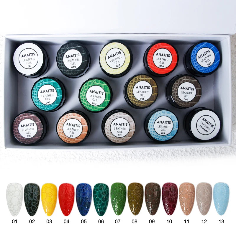 Wholesale Private Label Premium 14 Colors Leather Effect Nail Gel Polish Set Long Lasting Full Cover Soak Off UV Kit