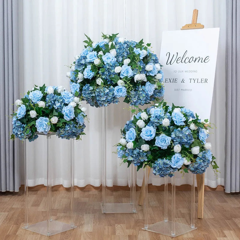 E07641 Artificial Hydrangea Peony Rose Table Decor Faux Flower Arrangement Blue Burgundy Flower Balls for Wedding Centerpieces