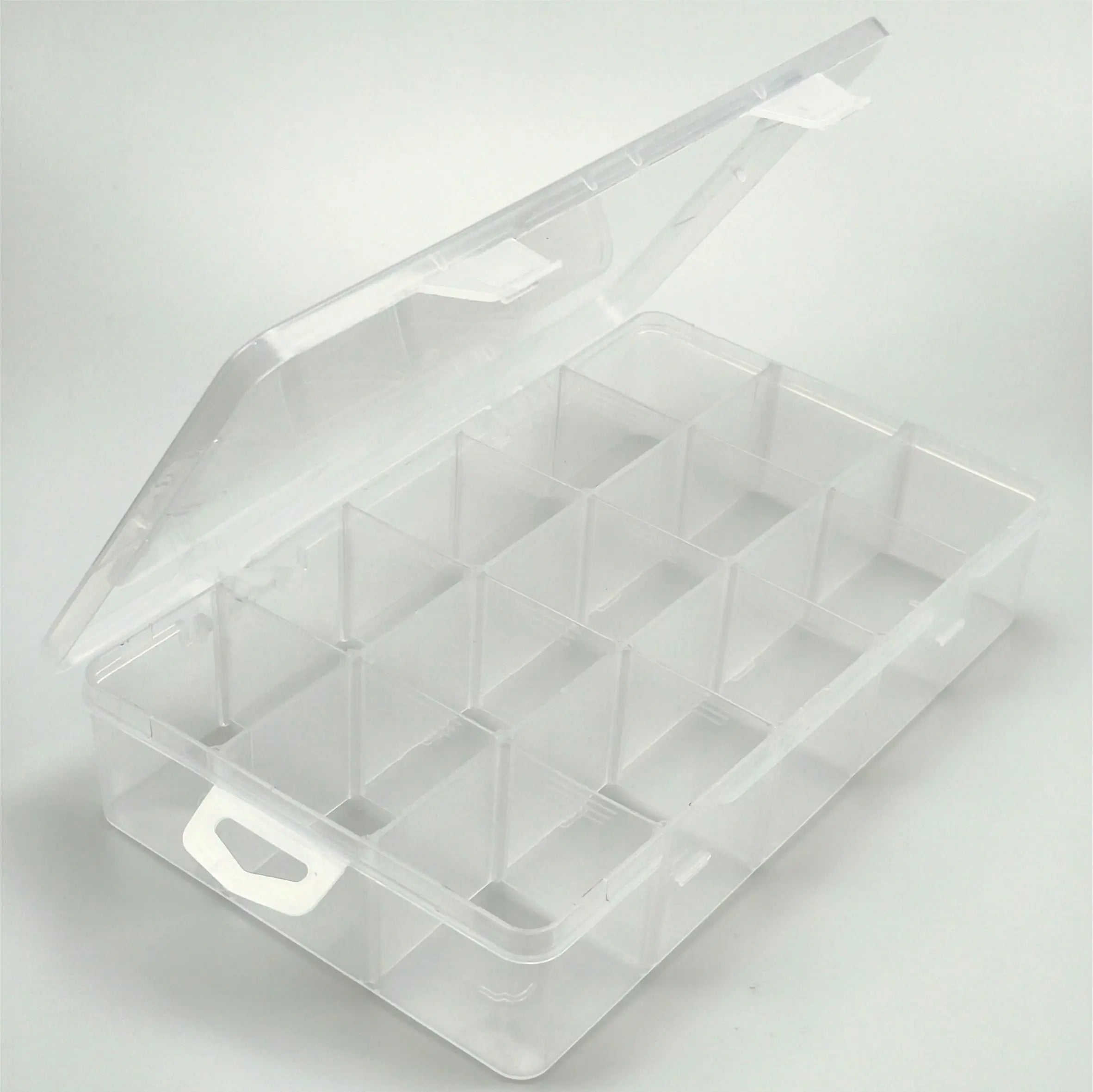 15-Compartment Clear Plastic Organizer with Adjustable Dividers Modern Design for Jewelry Fishing Gear Small Parts Storage