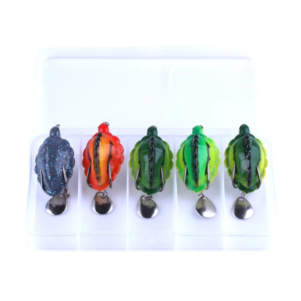 Wholesale FO0165B Combo 5.5cm 13.4g 5pcs/box Soft Baits Top Water Floating Turtle Tortoise Shape Frog Fishing Lures