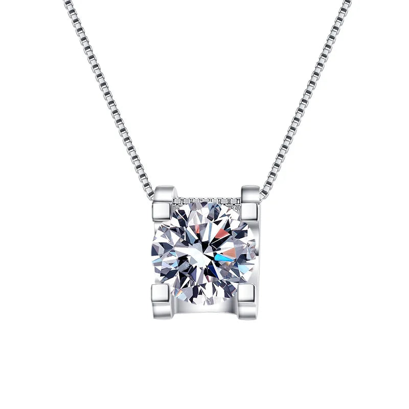 925 Sterling Silver Moissanite Pendant Necklace Premium Classic Style for Wedding Party Engagement Anniversary Silver Plated