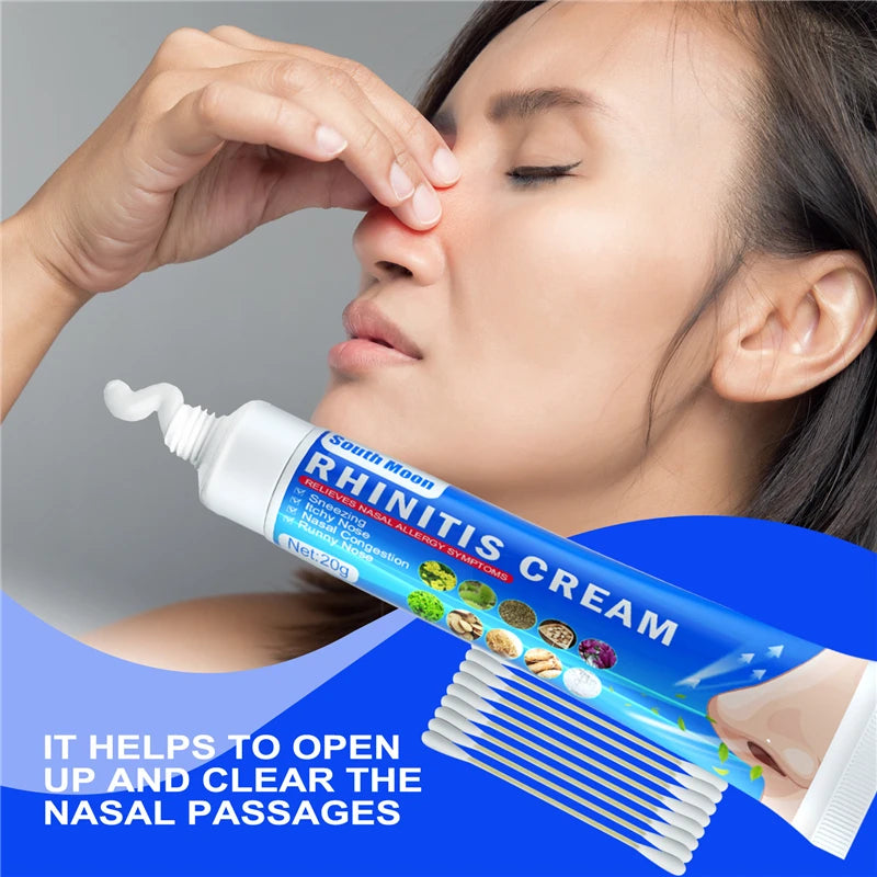 Private Label South Moon Cold Sneezing Headache Sinusitis Stuffy Nose Dry Nasal Cavity Treatment Rhinitis Cream with Cotton Swab