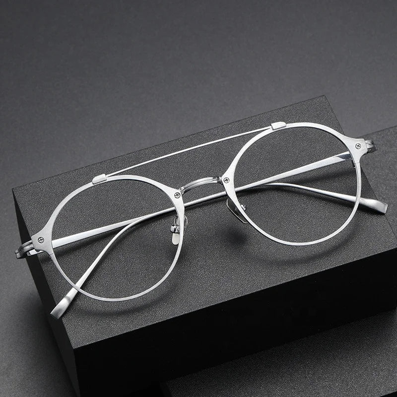 KJ-30 Retro Optical Eyeglasses Women Men Titanium Material Round Double Bridge  Lightweight Spectacle Frame