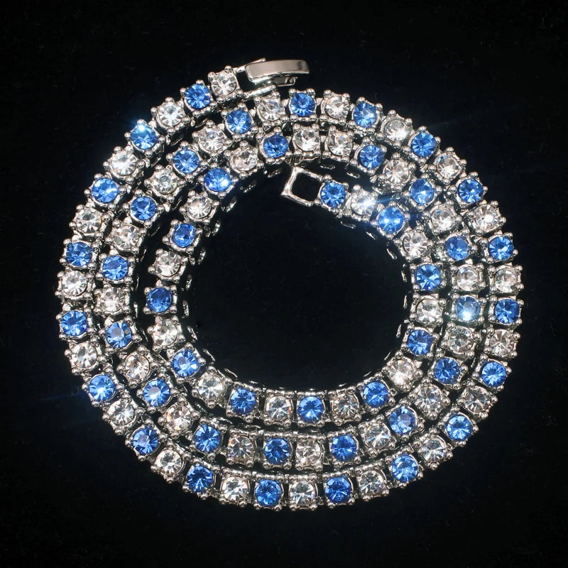 Hot Sale Hip Hop Jewelry White Blue Crystal Diamond 5.5MM Iced Out 1 Row Tennis Chain Bracelet/Necklace Jewelry