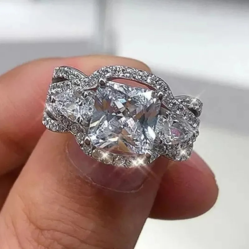 CAOSHI Fashion Ring Princess Cut 3A Diamond Jewelry Women CZ Gemstone Dainty Promise Cubic Zirconia Silver Rings