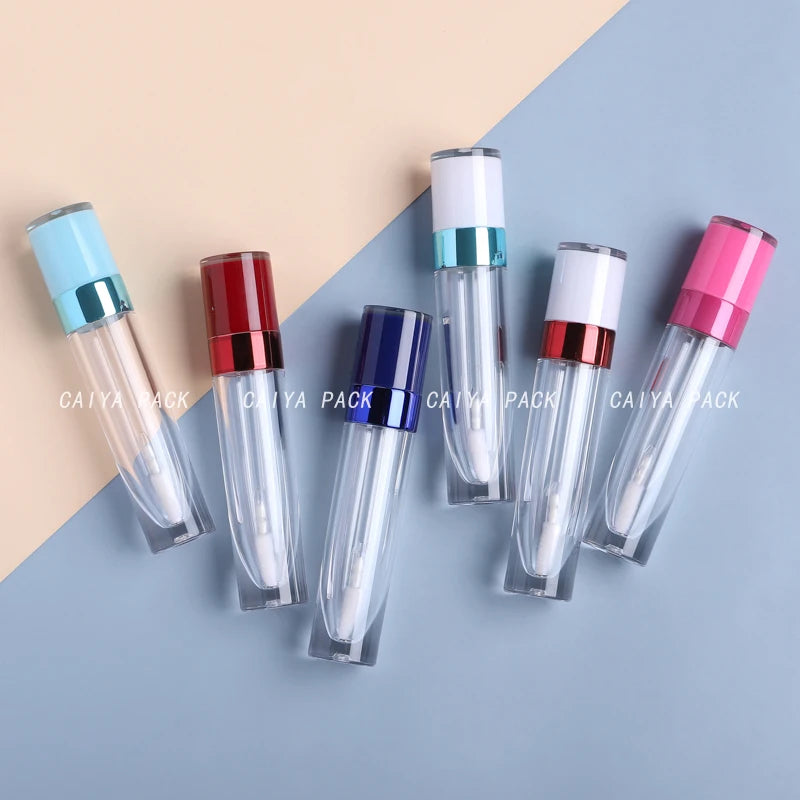 CAIYA in Stock Empty Metallic Top Liquid Blush Lipstick Container Custom Logo 7ml Cosmetic Lip Gloss Oil Tube Lipgloss Packaging
