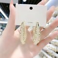 Korean Style Crystal Grid Gold Color Hoop Earrings for Women Small Simple Circle Statement Earrings Party Jewelry Accessory Gift