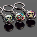 Sugar Skull Keyring Luminous Skeleton Glass Ball Pendant Glowing Jewellery Candy Skull Glow in the Dark Key Chain