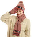 New Designs Three-piece Women Warm Winter Beanie Scarf Mitten Print Beanie  Scarves Set