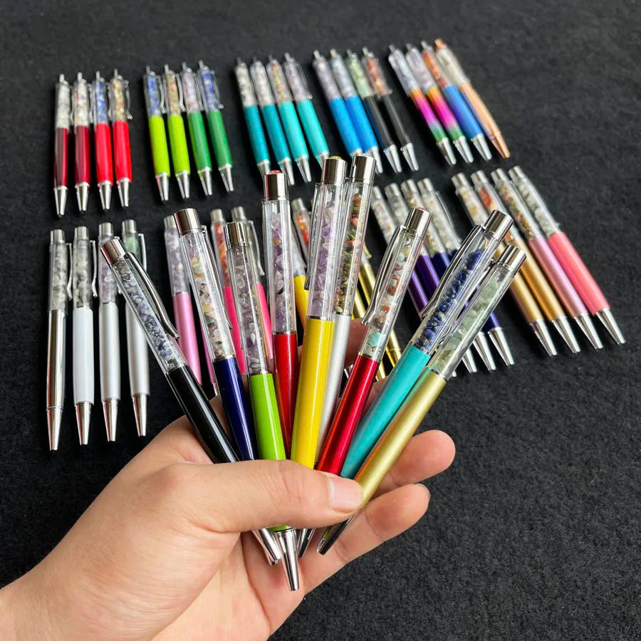 Wholesale Amethyst Crystal Tumbled Stones Infused Metal Ballpoint Pen Promotional Natural Crystal Chips Pen