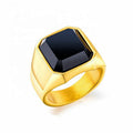 Fashionable Trendy Contracted Wide Geometric Inlaid Glass Stone Stainless Steel Men's Rings