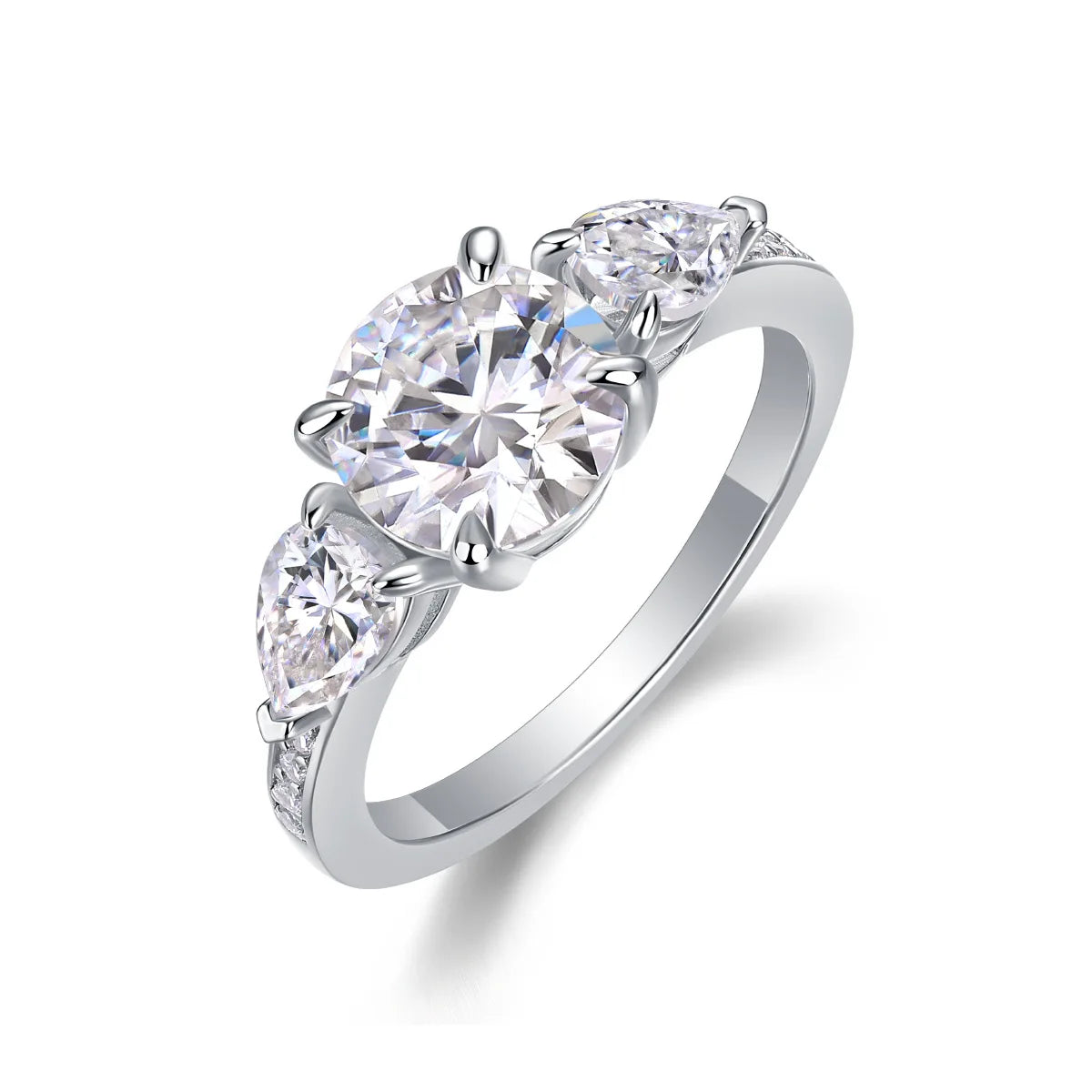 Hot Selling Round Cut 2CT VVS GRA Moissanite 925 Silver White Gold Plated Non Tarnish Jewelry High Grade 3 Stone Engagement Ring