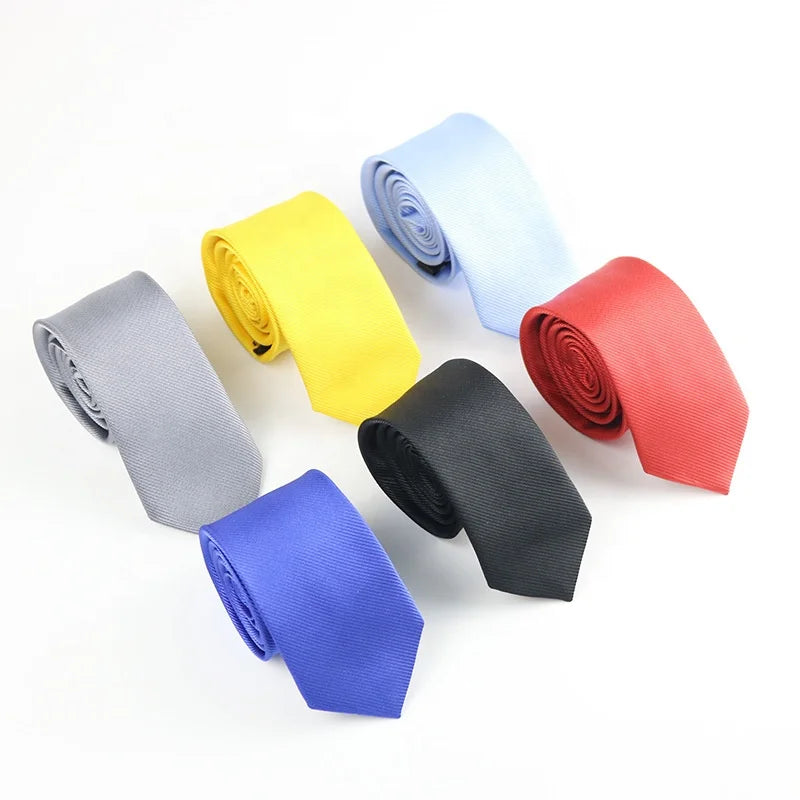 Cost Price Crazy Selling 6cm Golden Solid Slim Black Tie Polyester White Necktie Weeding