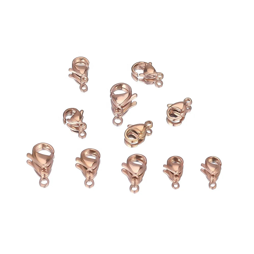 Stainless Steel 9mm 10mm 12mm 13mm Rose Gold Color Lobster Clasps Hooks Connectors DIY Necklace Jewelry Making Bracelets