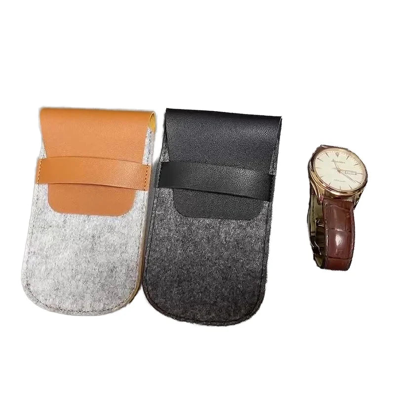 Handmade Custom PU Leather Felt Pouch Portable Travel Watch Case for Single Watch Husband Gift Portable Watch Boxes & Cases