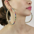 Trendy Classic Trendy Rainbow Colorful Rhinestones Hoop Earrings for Women Big Assorted Styles Crystal Geometric Square Earring