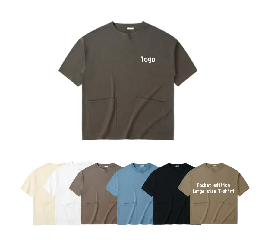 Wholesale Good Quality 230grams Round Neck Cotton T-shirts Drop-shoulder Loose Style Oversized T-shirts With Pockets