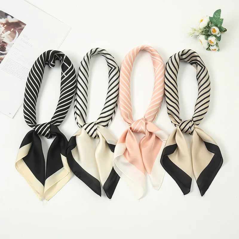 Spring Festival Gifts for Friend Sweet Striped Smooth Small Square Scarf Women Headband Professional Fashion Temperament Scarf