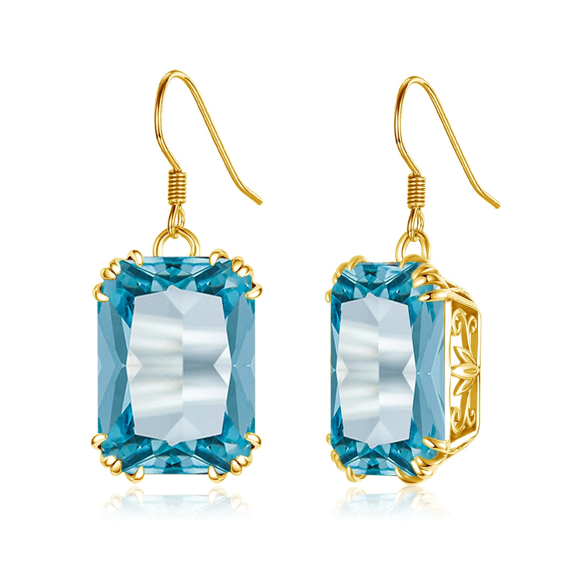 Goth Gold Plated Sterling Silver Delicate Filigree Women Aquamarine Long Drop Retro Earrings