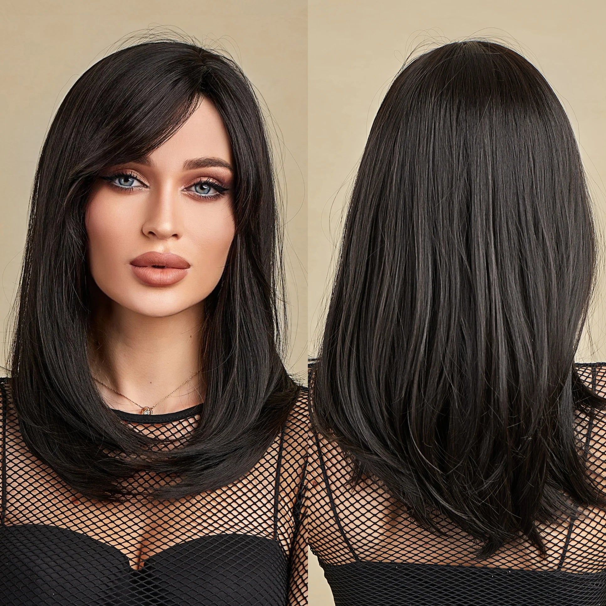 Long Straight Side Bangs Black Wig Synthetic Hair With Bangs Heat Resistant Daily Durable Fast Shipping Ladies Wigs