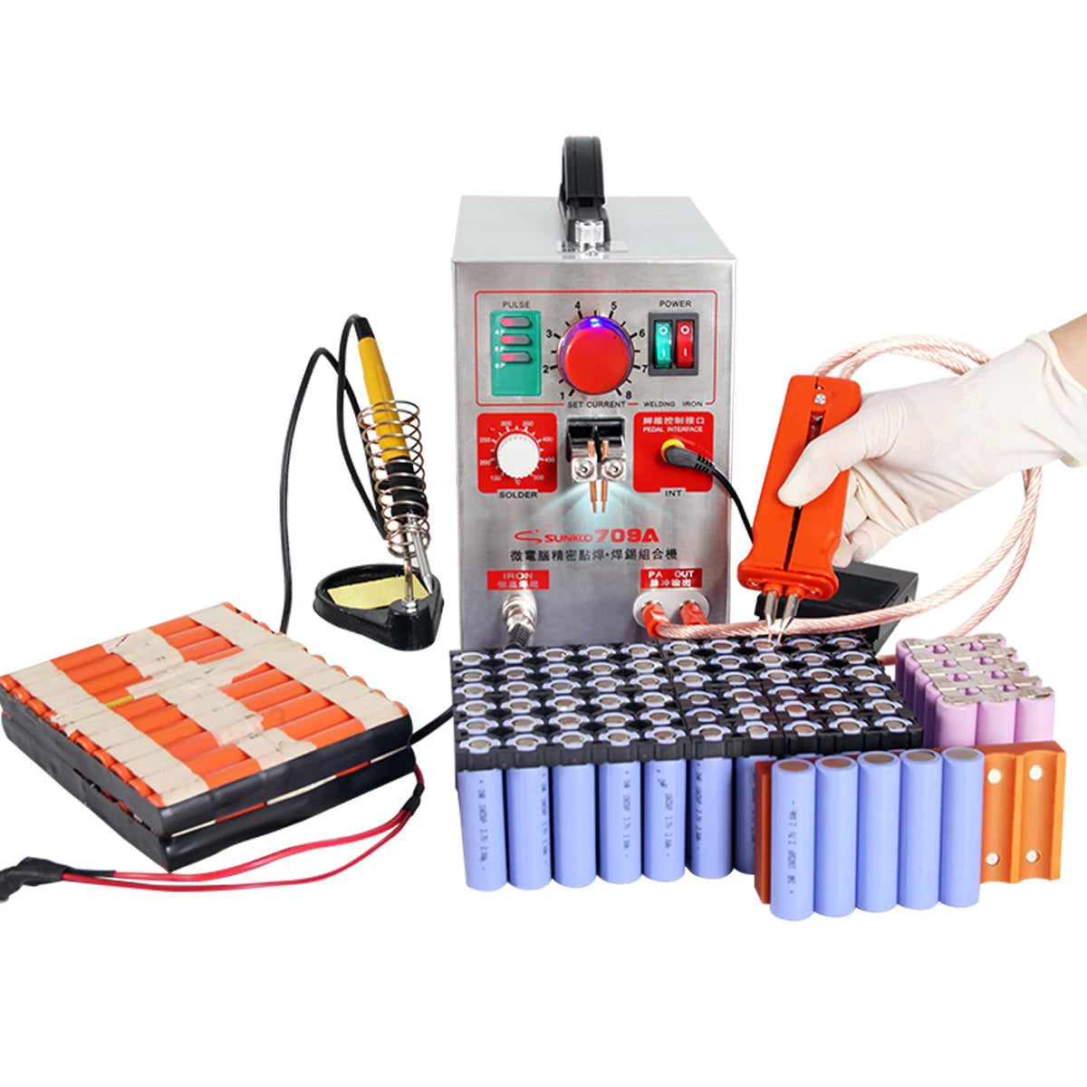 KNOKOO New Portable Battery Spot Welders 18650 Spot Welding Machine Kit 709A for 0.05-0.3mm Pack Soldering 110V/220V 1 Year